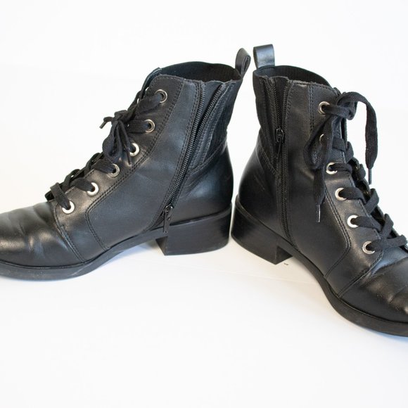 Dolce Vita Black Heeled Lace-Up Combat Boots - Picture 7 of 10